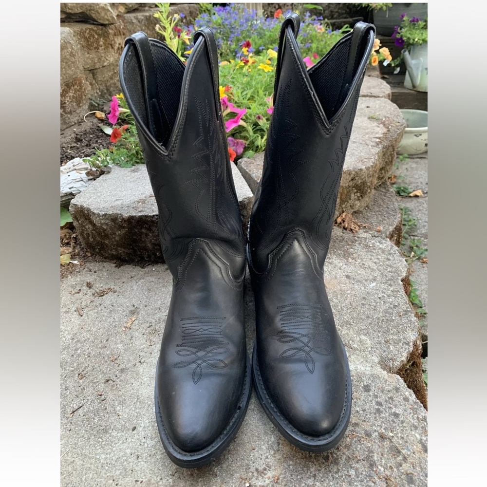 Justin Basic Leather Boots Mens Size 13D Style #JB1104 Black Cowboy Western Work - Picture 6 of 12